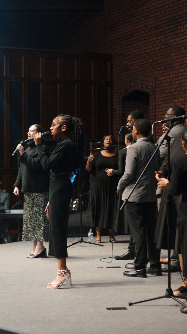The choir singing on stage